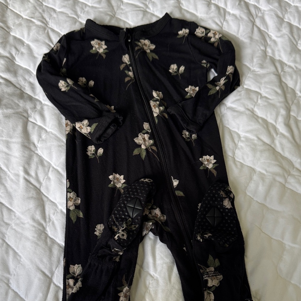 Kyte BABY Black Floral Footed One-Piece